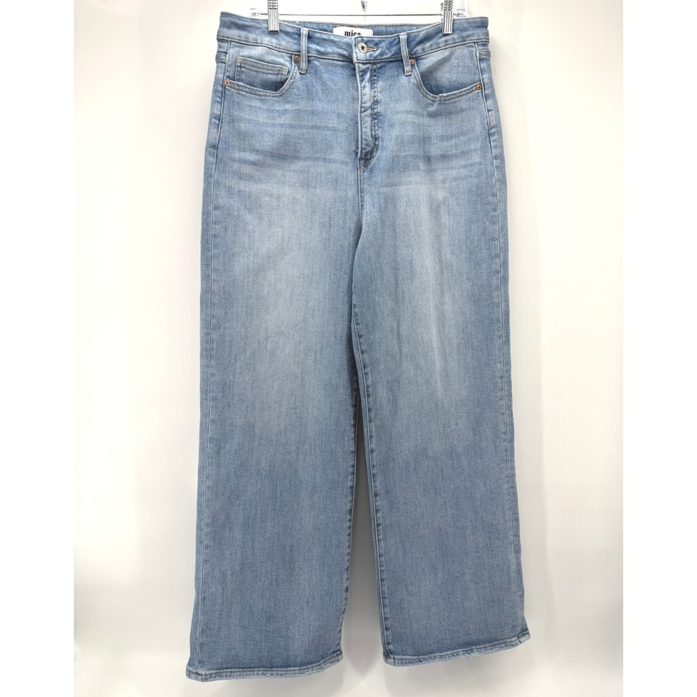 Mica Denim Wide Leg Blue Jeans High Rise Light Wash Stretch Distressed Women 32